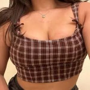 kendall and kylie plaid brown Crop Top Women Size XS